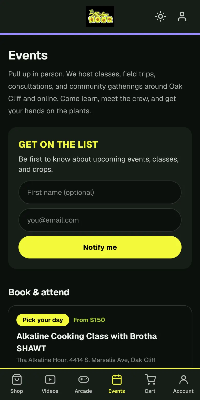 Events screen of the same app